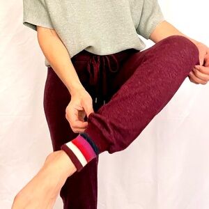 Sundry Deep Marled Burgundy Joggers with Striped Cuffs